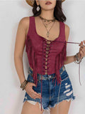 Fringe Lace-Up Vest - Trendsi - Flyclothing LLC