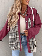 Plaid Button Up Dropped Shoulder Jacket - Trendsi - Flyclothing LLC