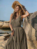 V-Neck Tie Shoulder Crochet Maxi Dress - Trendsi - Flyclothing LLC
