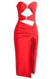 Cutout Strapless Drawstring Detail Split Bandage Dress - Trendsi