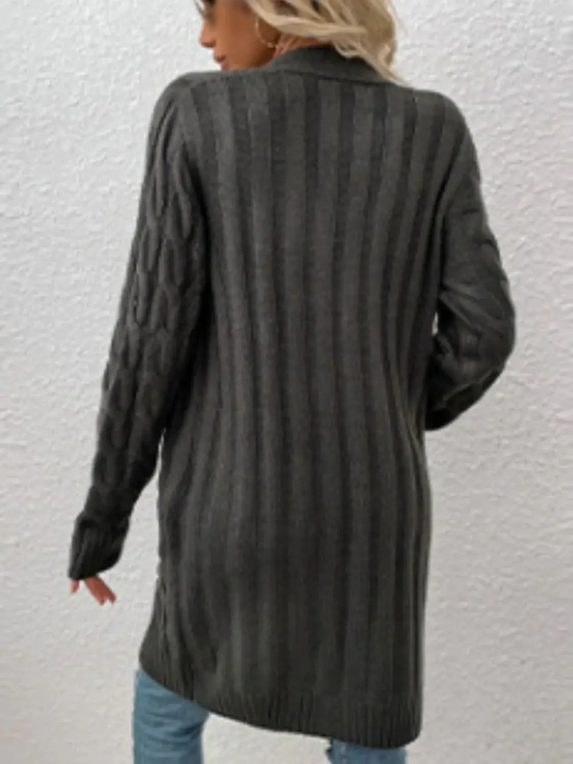 Cable-Knit Button Down Cardigan with Pockets - Trendsi - Flyclothing LLC