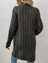 Cable-Knit Button Down Cardigan with Pockets - Trendsi - Flyclothing LLC