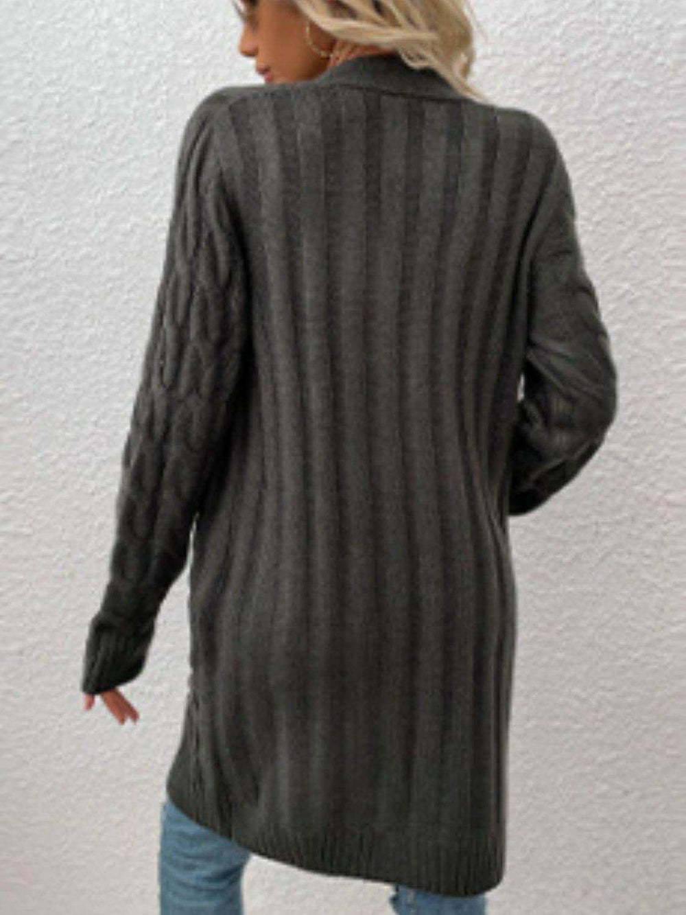 Cable-Knit Button Down Cardigan with Pockets - Trendsi - Flyclothing LLC