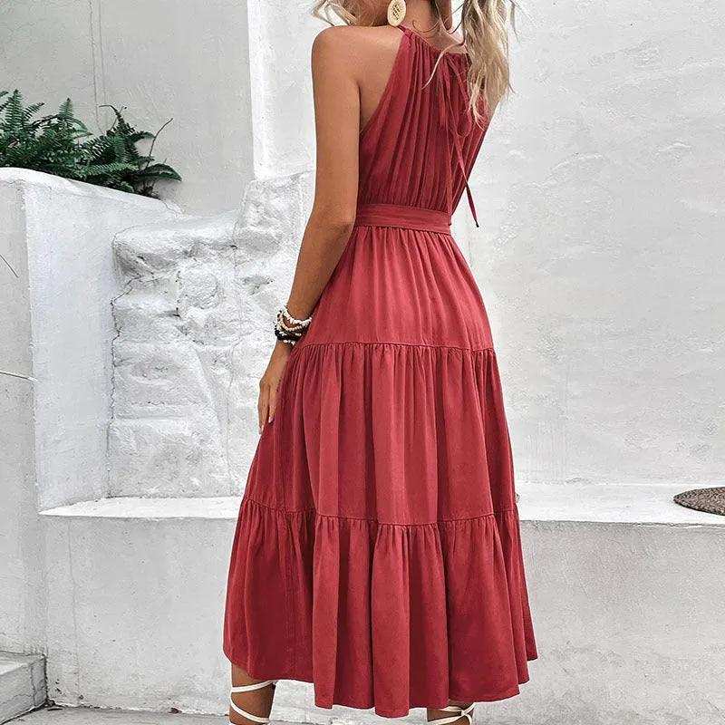 Tie Belt Tiered Midi Dress - Trendsi - Flyclothing LLC