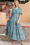 Paisley Print Flounce Sleeve Maxi Dress - Trendsi - Flyclothing LLC