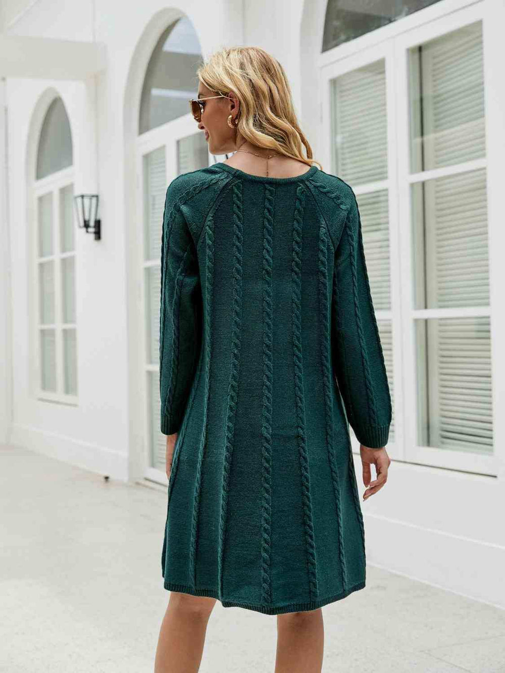 Cable-Knit Long Sleeve Sweater Dress - Trendsi - Flyclothing LLC