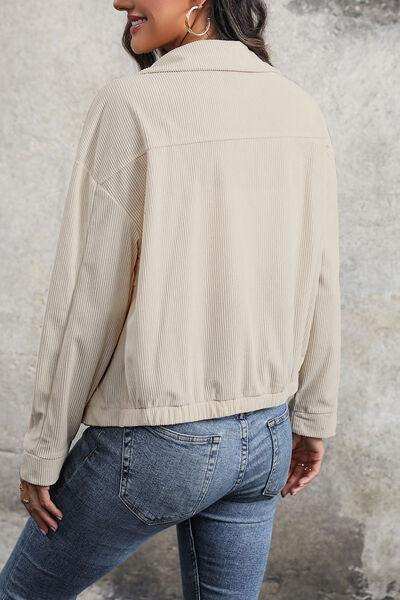 Zip Up Pocketed Collared Neck Dropped Shoulder Jacket - Trendsi - Flyclothing LLC