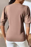 Round Neck Puff Sleeve Knit Top - Trendsi - Flyclothing LLC