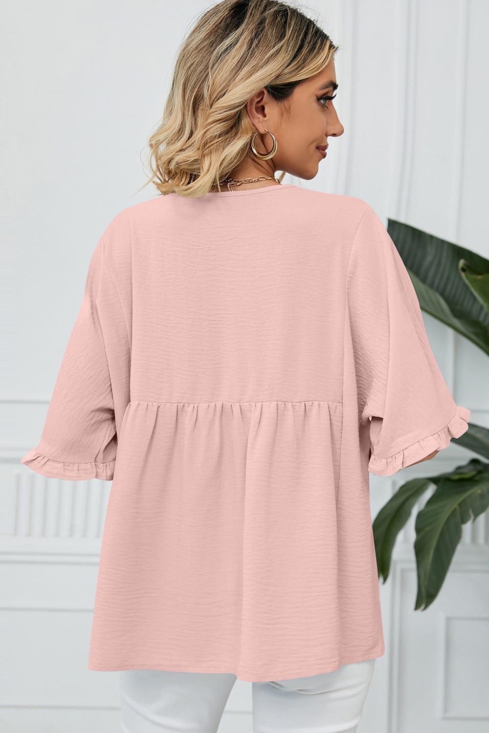Peplum V-Neck Half Sleeve T-Shirt - Trendsi