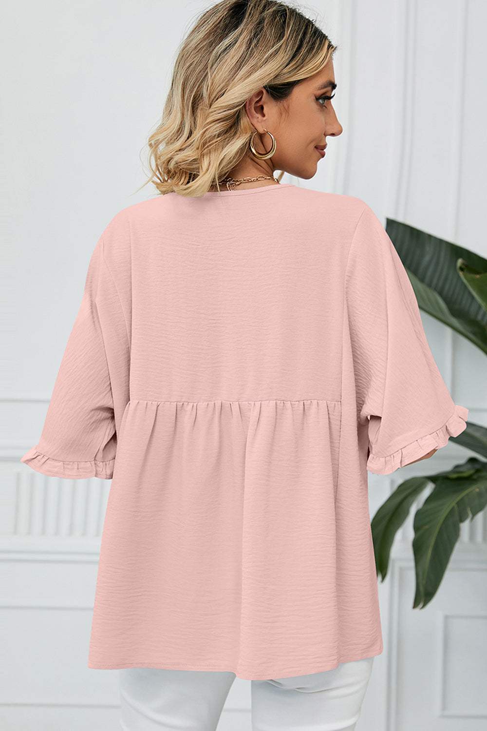 Peplum V-Neck Half Sleeve T-Shirt - Trendsi - Flyclothing LLC