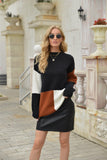 Color Block Round Neck Dropped Shoulder Sweater - Trendsi