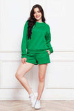 Round Neck Long Sleeve Sweatshirt and Drawstring Shorts Set - Trendsi - Flyclothing LLC