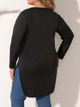 Plus Size Slit Long Sleeve T-Shirt - Trendsi - Flyclothing LLC