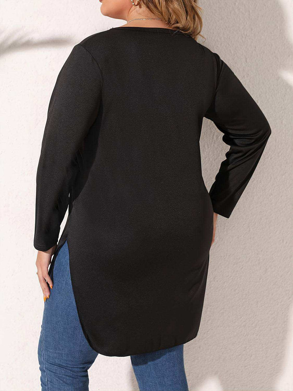 Plus Size Slit Long Sleeve T-Shirt - Trendsi - Flyclothing LLC
