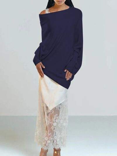 Full Size Boat Neck Batwing Sleeve Knit Top - Trendsi - Flyclothing LLC