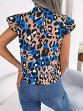 Leopard Tie Neck Cap Sleeve Blouse - Trendsi - Flyclothing LLC