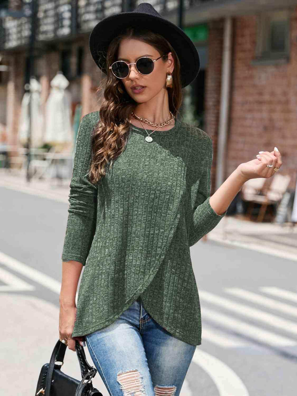Round Neck Long Sleeve T-Shirt - Trendsi - Flyclothing LLC