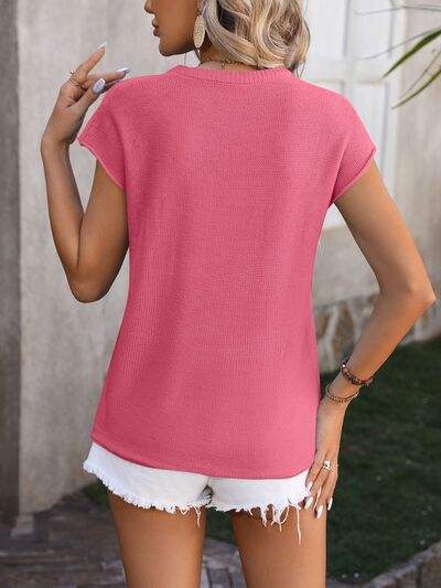 Rolled Cap Sleeve Round Neck Sweater Vest - Trendsi - Flyclothing LLC