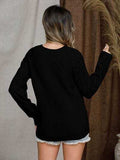 Openwork Round Neck Raglan Sleeve Sweater - Trendsi - Flyclothing LLC