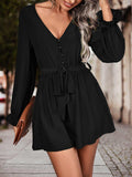 Long Flounce Sleeve V-Neck Romper - Trendsi - Flyclothing LLC