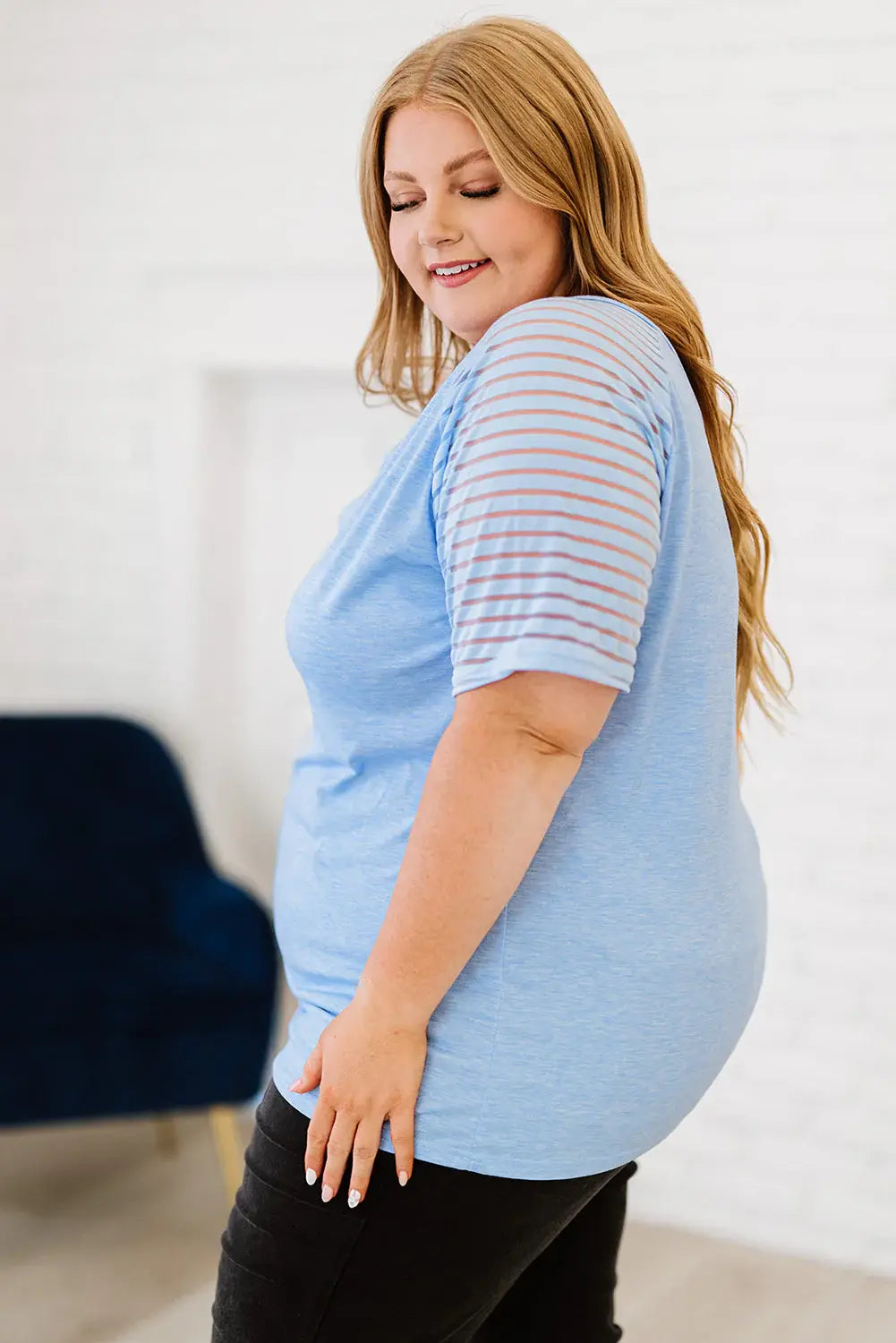 Plus Size V-Neck Raglan Sleeve Tee - Trendsi - Flyclothing LLC