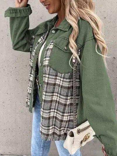 Plaid Button Up Dropped Shoulder Jacket - Trendsi - Flyclothing LLC