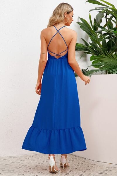 Smocked Crisscross Spaghetti Strap Dress - Flyclothing LLC