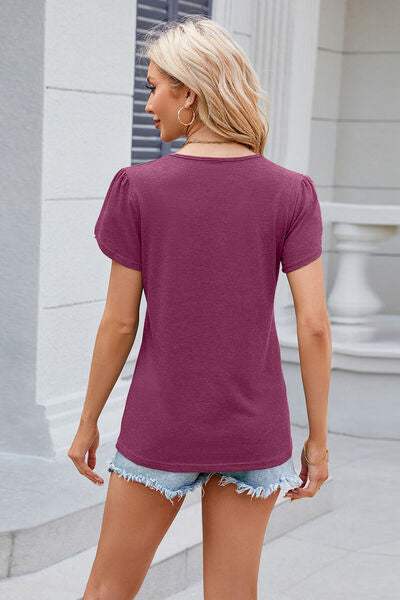 V-Neck Short Sleeve T-Shirt - Trendsi - Flyclothing LLC