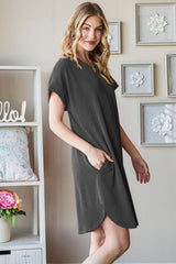 Heimish Full Size Ribbed Round Neck Short Sleeve Tee Dress - Trendsi - Flyclothing LLC