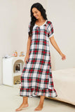 Plaid Lace Trim Ruffle Hem Night Dress - Trendsi