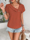Decorative Button Asymmetrical Neck Blouse - Trendsi - Flyclothing LLC