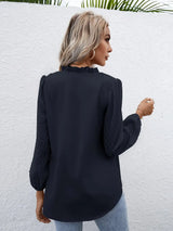 Swiss Dot Frill Trim Puff Sleeve Blouse - Trendsi - Flyclothing LLC