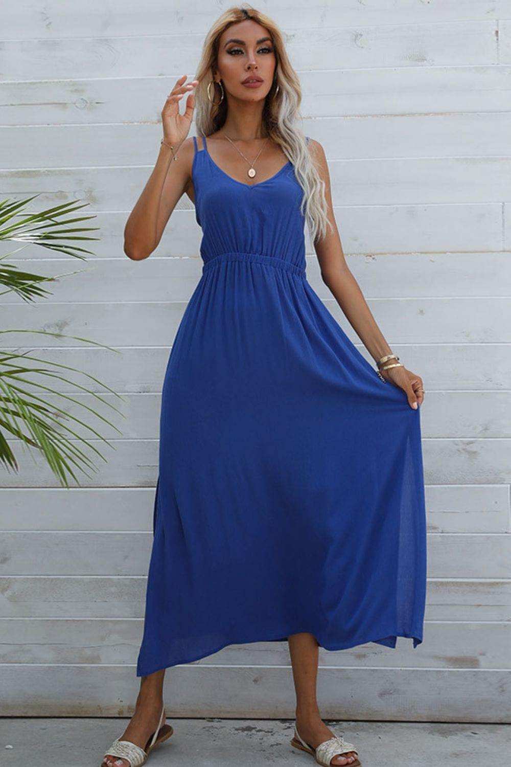 Double-Strap Side Slit Dress - Trendsi - Flyclothing LLC