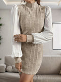 Ribbed Contrast Long Sleeve Sweater Dress - Trendsi