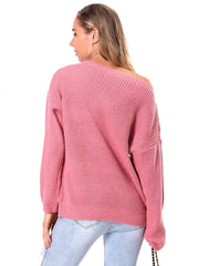 Boat Neck Drop Shoulder Long Sleeve Sweater - Trendsi