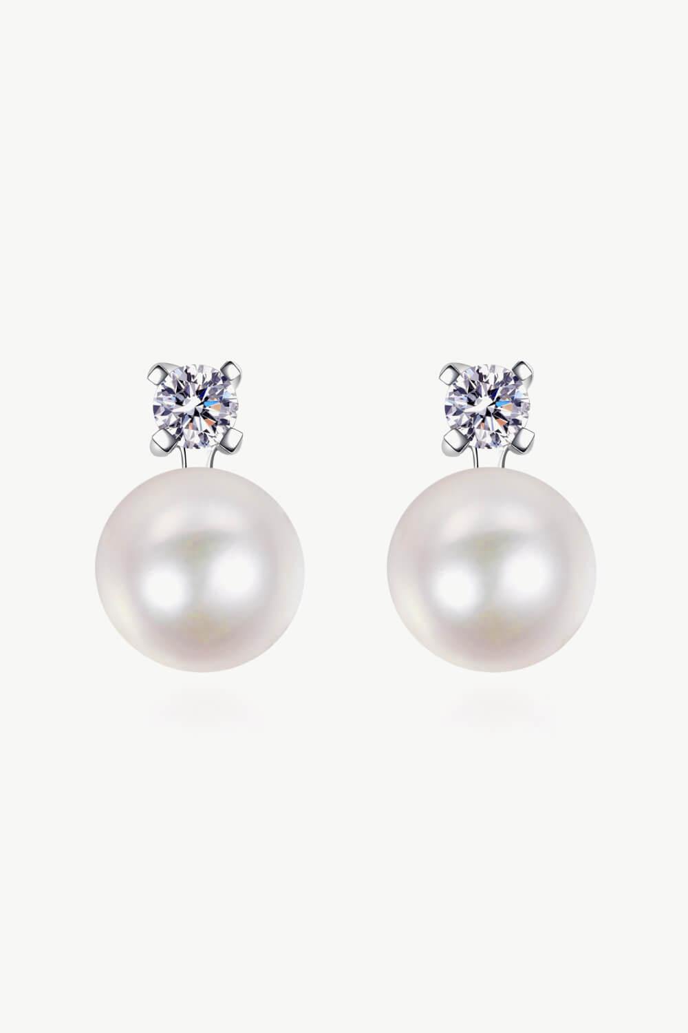 Moissanite Pearl Stud Earrings - Flyclothing LLC