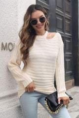 Ribbed Cold Shoulder Round Neck Pullover Sweater - Trendsi