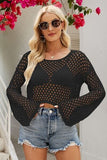 Openwork Round Neck Dropped Shoulder Knit Top - Trendsi