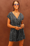 Printed Short Sleeve Romper with Belt - Trendsi