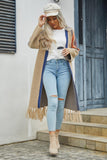 Geometric Fringe Hem Open Front Duster Cardigan - Trendsi