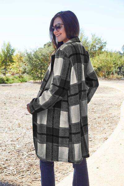 Double Take Full Size Plaid Button Up Lapel Collar Coat - Trendsi - Flyclothing LLC