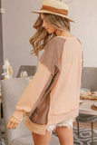 BiBi Half Button Exposed Seam Contrast Waffle Top - Trendsi - Flyclothing LLC