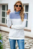 Striped Contrast Turtleneck Sweater - Trendsi - Flyclothing LLC