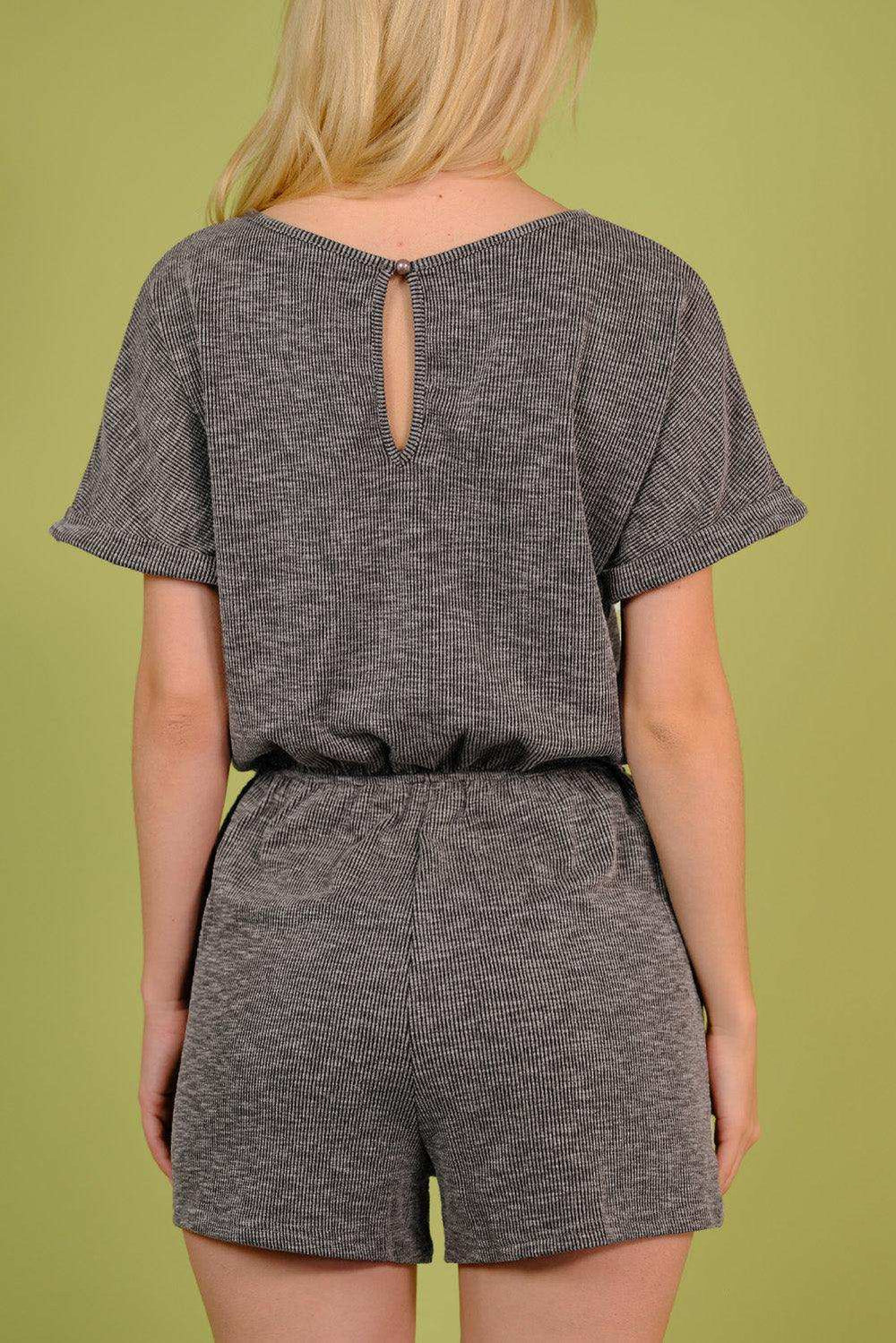 Round Neck Short Sleeve Romper with Pockets - Trendsi - Flyclothing LLC