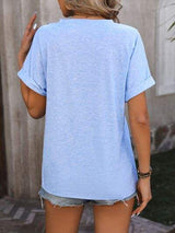Notched Buttoned Short Sleeve T-Shirt - Trendsi - Flyclothing LLC