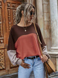 Color Block Waffle-Knit Long Sleeve Top - Trendsi - Flyclothing LLC