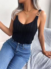 Openwork Scoop Neck Knit Tank Top - Trendsi