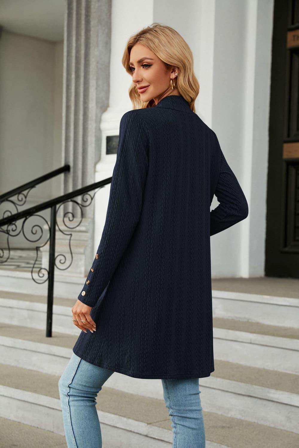 Long Sleeve Open Front Cardigan - Trendsi