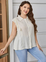 Plus Size Ruffled Cap Sleeve Shirt - Trendsi - Flyclothing LLC