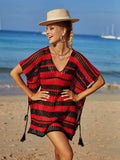 Tassel Openwork Striped V-Neck Cover Up - Trendsi - Flyclothing LLC